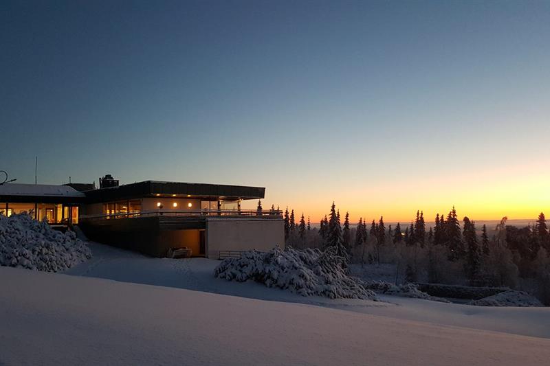 voksenåsen i blåtimen på vinteren