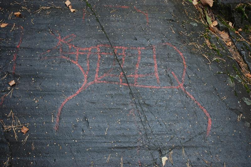 Foto av helleristninger på en stein.