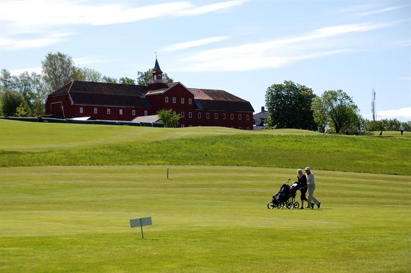 folk med golfutstyr på golfbanen 