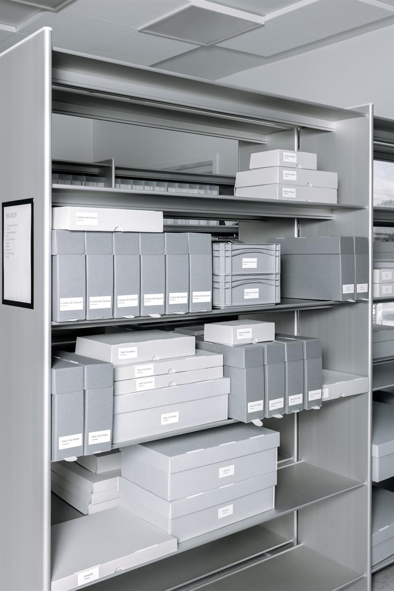 Bookcase with gray boxes