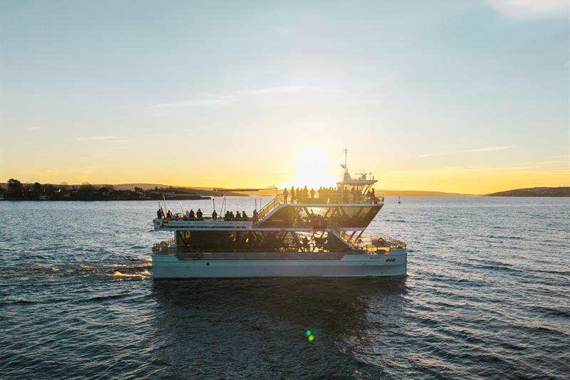 Drone image of the boat in the Oslo fjord