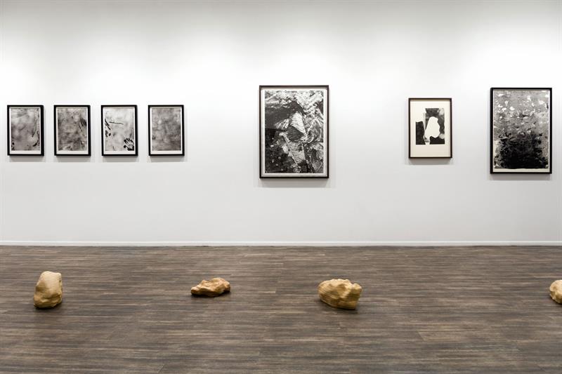 Bilder på veggene og kunstinstallasjoner på gulvet.