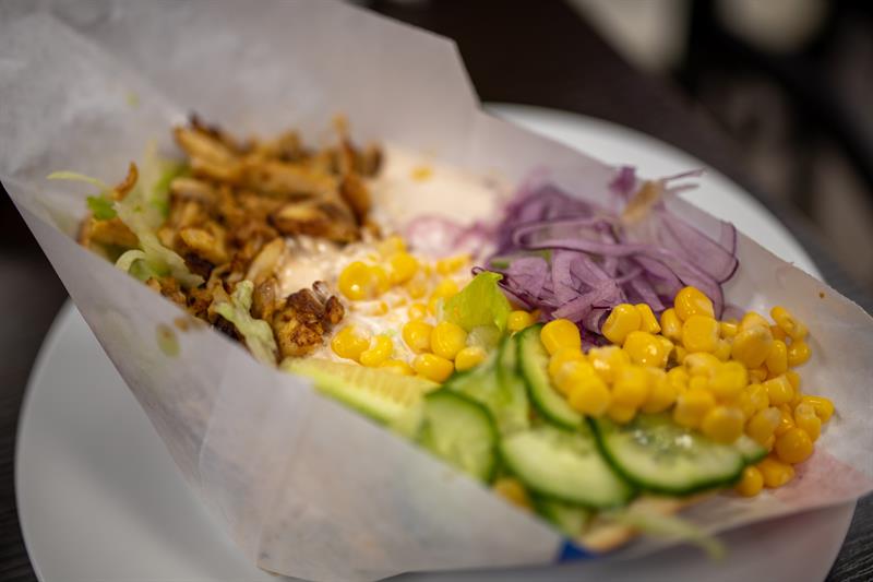 Nærbilde av en kebab