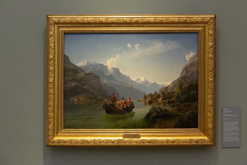 Brudefølge på Hardangerfjorden av Adolph Tidemand og Hans Gude.