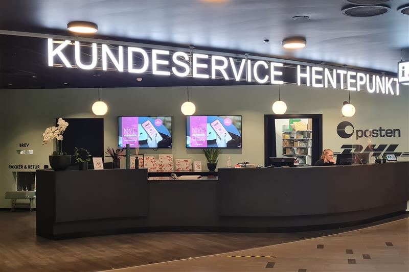 kundeservice og hentested i sentrum