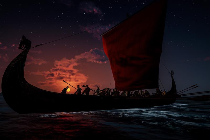 En film som skildrer et seilende vikingskip