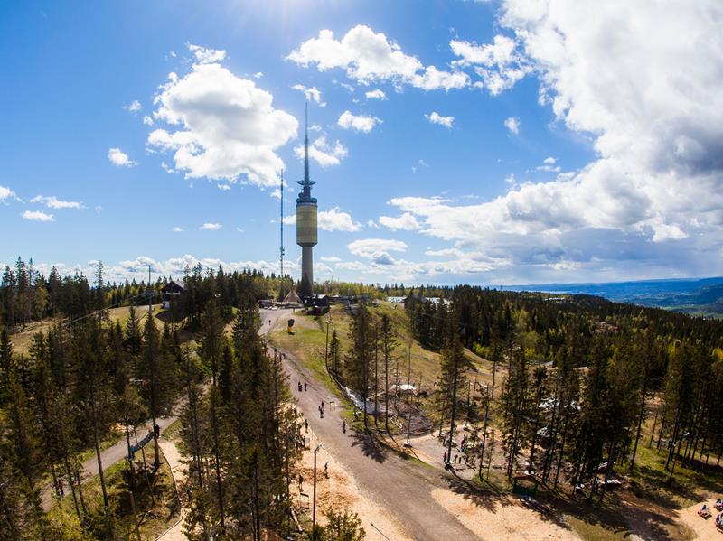 Utsikt mot Tryvannstårnet. Skimore Oslo - sommerpark